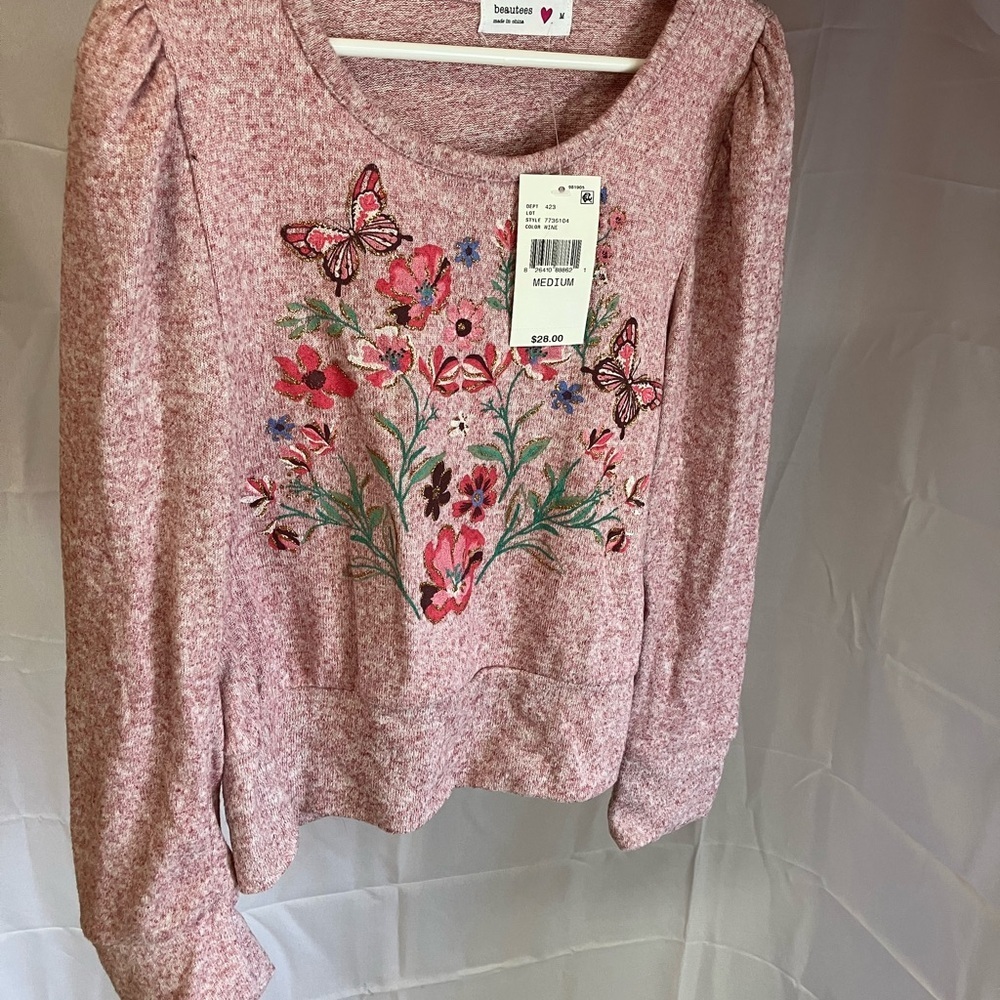 Pink Floral Embroidered Blouse